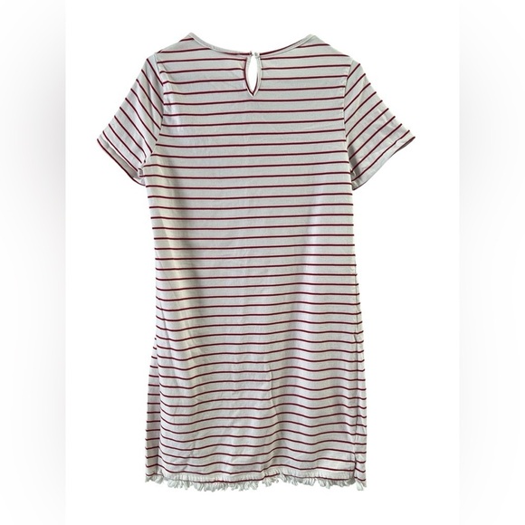 Beach lunch lounge cotton short sleeve red striped mini dress - Picture 3 of 4